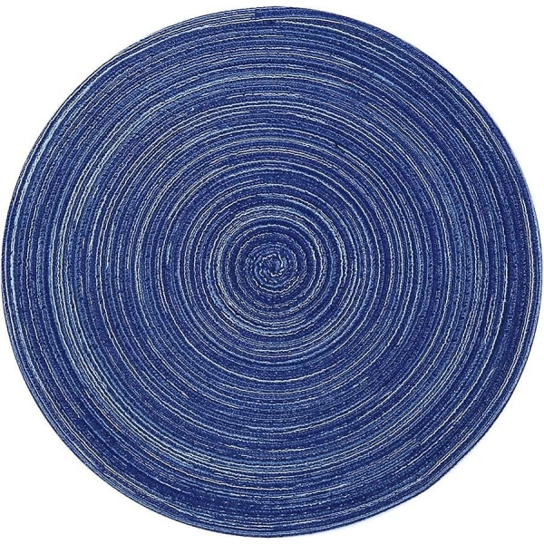 6 stk. Vaskbare Flettede Bomullsspisebrikker 35x35cm (runde, blå)