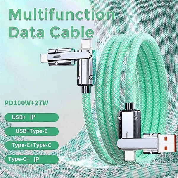 AHASTYLE XC04 1m PD 27W Datakabel USB-A/Type-C til Type-C/IP Ladekabel - Grønn Green