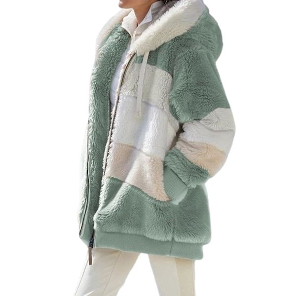 Vinter Casual Kappa För Kvinnor Med Huva Färgblock Patchwork Kappa För Middagsbjudningar L Green