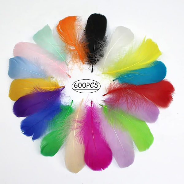 600 stk. farverige fjer, 20 farver, hobbyfjer 8-13 cm assorterede regnbuefarver fjer til børn, håndlavede bryllups DIY dekorationer, naturlige fjer