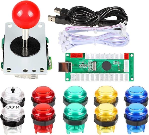 Nul forsinkelse USB-encoder til pc-spil Rød Joystick + 10x LED-belyste 5V trykknapper til Arcade Joystick DIY-sæt Dele Mame Raspberry Pi 2 3 3B