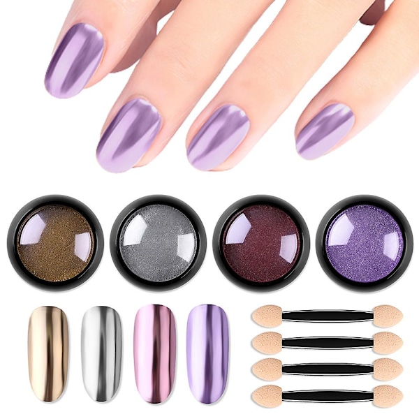 Nagelpulver Metall Spegel Mjöl Holografiskt Pigmentpulver Nagelkonst Dekoration Set 4 Lådor Set3