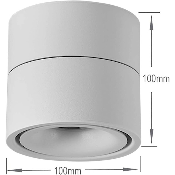 10W LED-valonheitin, 360° säädettävä ja pinta-asennettava COB, 10x10cm (valkoinen-3000K)