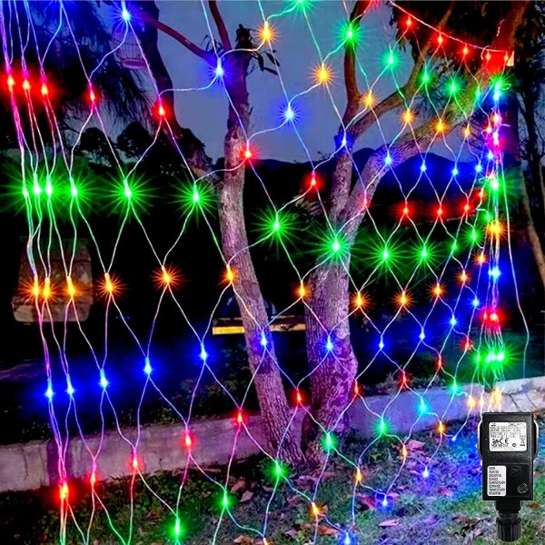 3m X2m 200 LED Puutarhaverkko Keijuvalot, Verkkovirtakäyttöiset Vedenpitävät 8 Tilalla & Ajastimella Verkkoverho Valot