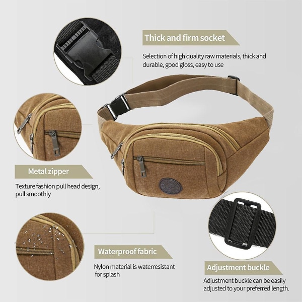 Canvas Veske - Multifunksjonell Sports Messenger Bag Reise Gåing Løping Fotturer Sykling Belteveske brown