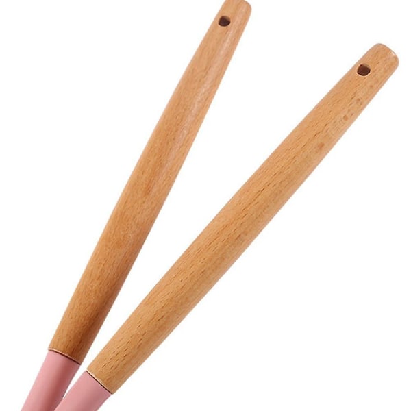 Non-stick silikon köksredskap set med naturligt akacia hårträ handtag, Bpa-fri, bakning, köksredskap Pink