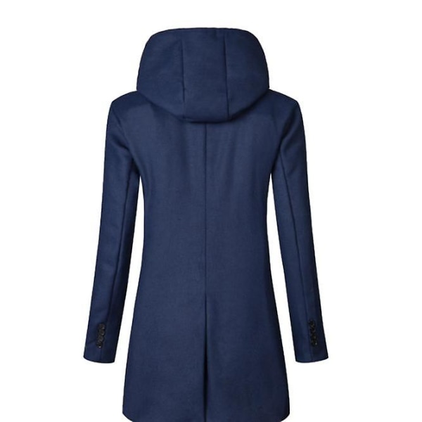 Vinter Solid Color Pea Coat Ull Män, Varmt Huvad Slim Jackor Navy M