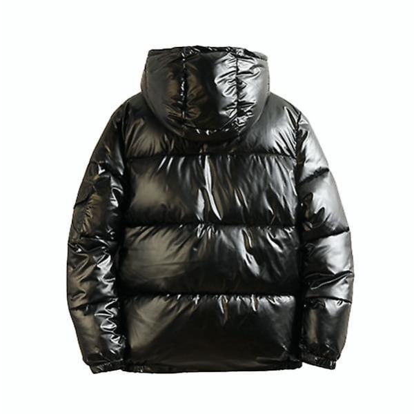 Herr Casual Huvtröja Full Zip Metallic Shiny Kort Dunjacka Black S