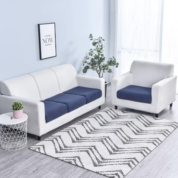 Stretchig gitterfåtölj soffkuddeöverdrag lämplig för divan, sofföverdrag majsfleece soffkuddeöverdrag Navy Blue