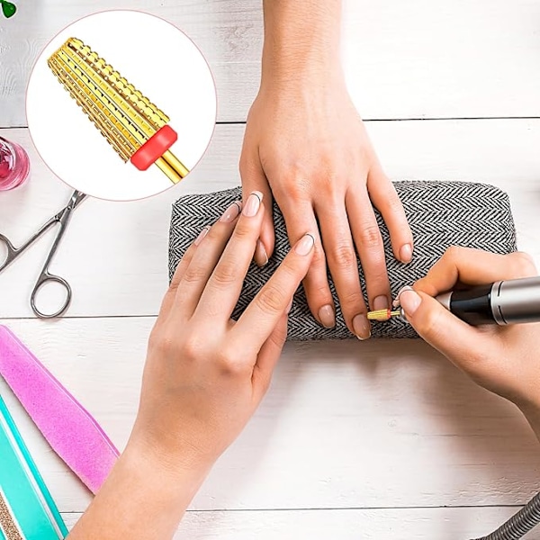5-i-1 hårdmetallnagelfräs, nagelfräs fäste 2,35 mm, nagelfräsbits, professionell 3/32 tums elektrisk nagelborr, för manikyr pedikyr (guld)