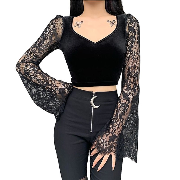Dame V-hals Blonde Flare Erme Topper Dame Vintage Gotiske Topper M