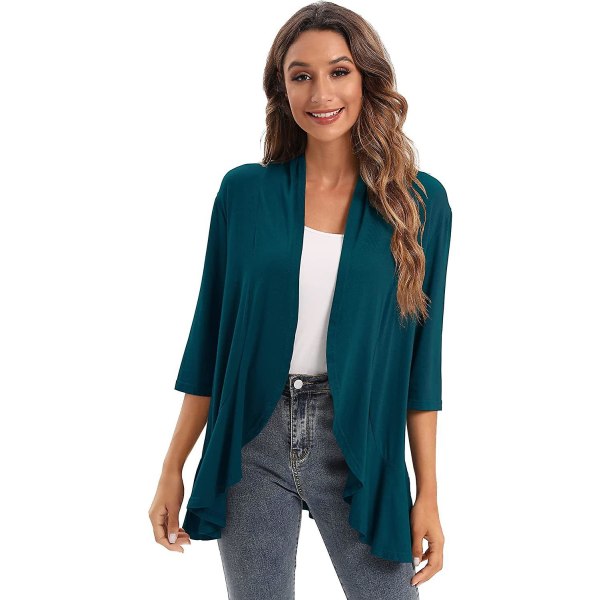 2023 Ny Dammode Temperament Rock Solid Färg Casual Cardigan Sju Punkter Topp green L