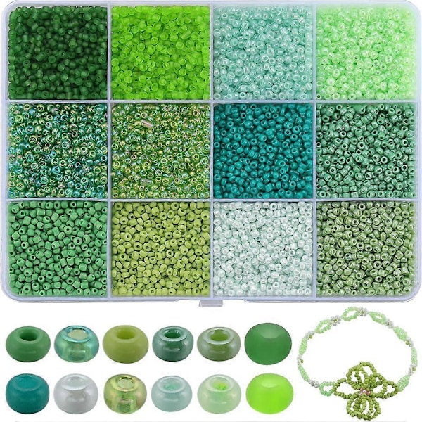1 Eske 9600 stk. Grønne Frøperler Glass Frøperler 2mm Små Pony Perler Bulk Vår St. Patricks Dag Glassperler Midjeperler Frøperle Mini Avstandsperler f
