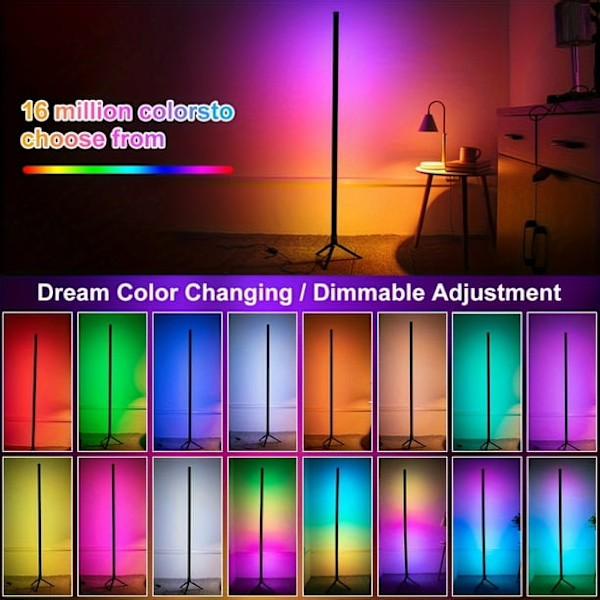 1 st LED RGB Hörn Golvlampa, RGB Hörnlampor, 16 Miljoner Färger Byter Musik Synkronisering Med Smart APP Atmosfärsbelysning, Smart LED