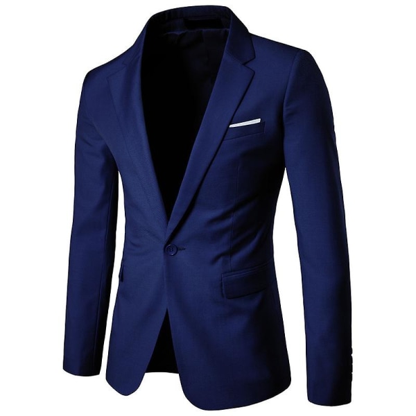 Mænds Casual Sportjakke 1-Knaps Suit Blazer, Slim Fit Daglig Letvægtsjakker Navy 3XL