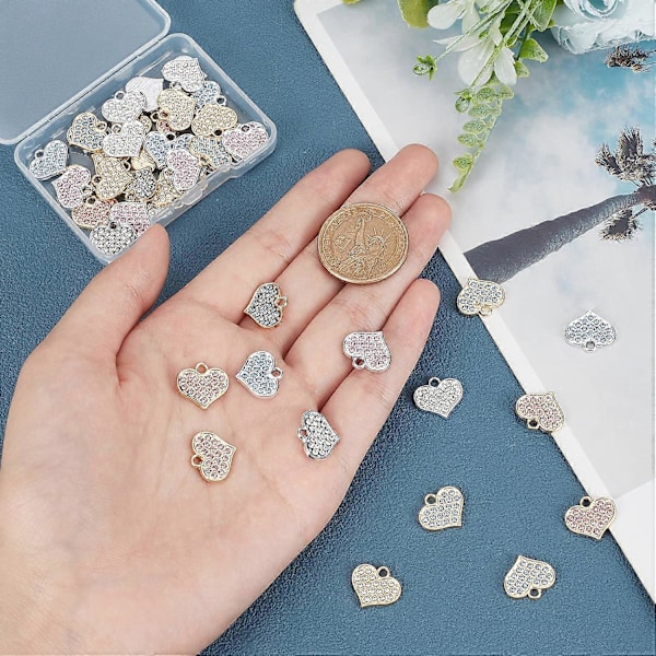 48 stk. 6 farver Rhinestone Hjerte Charms Cubic Zirconia Legering Krystal Vedhæng 13,5x15mm Kærligheds Dingle Charms til Smykkefremstilling Hul: 2mm