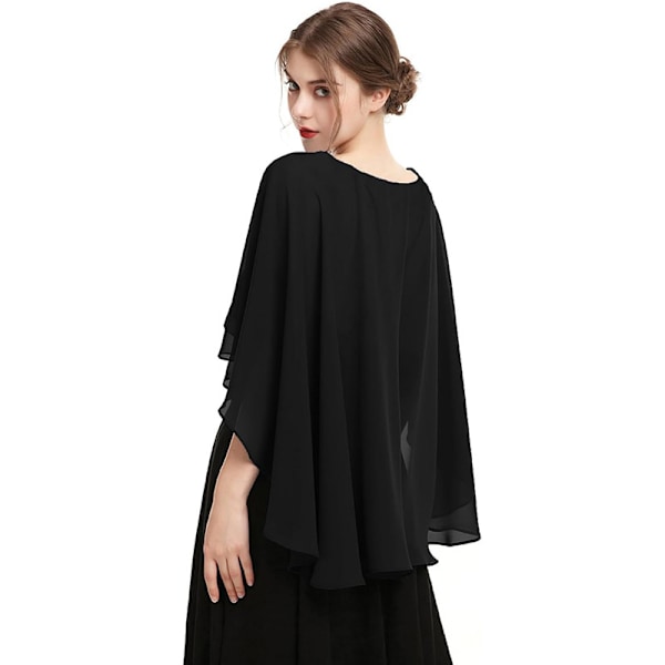 Dame Capelet, Chiffon Cape, Sjaler og Wraps til Aftenkjole Brudekjoler sort