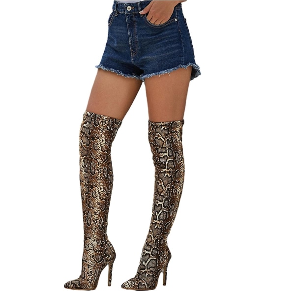 Dam Platform Block Heel Over Knee High Boots Dark brown 36