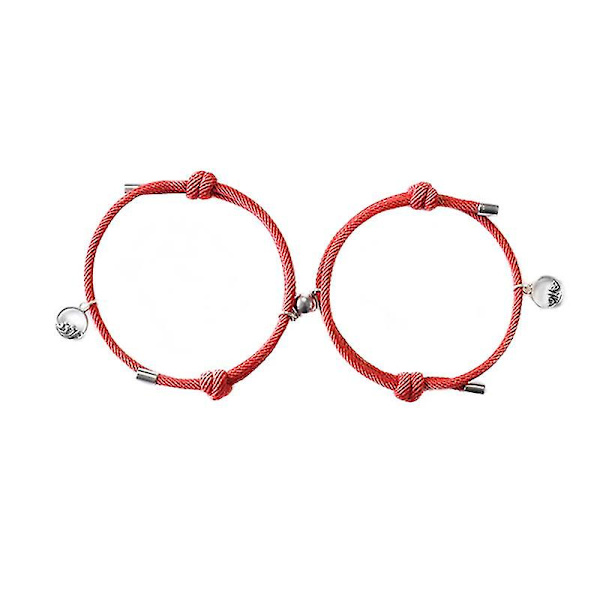 Attract Par Magnetiska Armband Justerbar Flätad Rep Armband Red