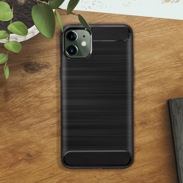 iPhone 11 Forstærket Fleksibelt Cover Børstet Carbon Effekt Sort