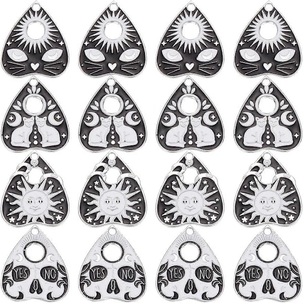 24 stk. 4 stiler Halloween Gotiske Smykker Tarot Smykker Bulk Svarte og Hvite Magiske Smykker Måne Katt Hodeskalle Energi Smykke for Smykkelaging DIY Øredobber