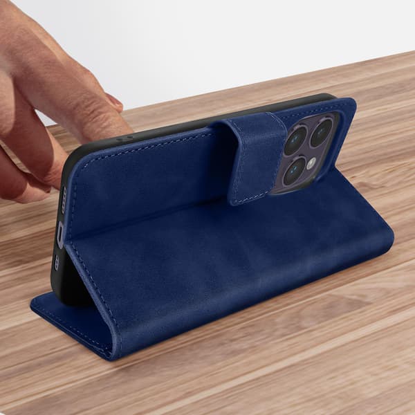 Folio iPhone 14 Pro Max Deksel Videostativ Matt Effekt Myk Navy