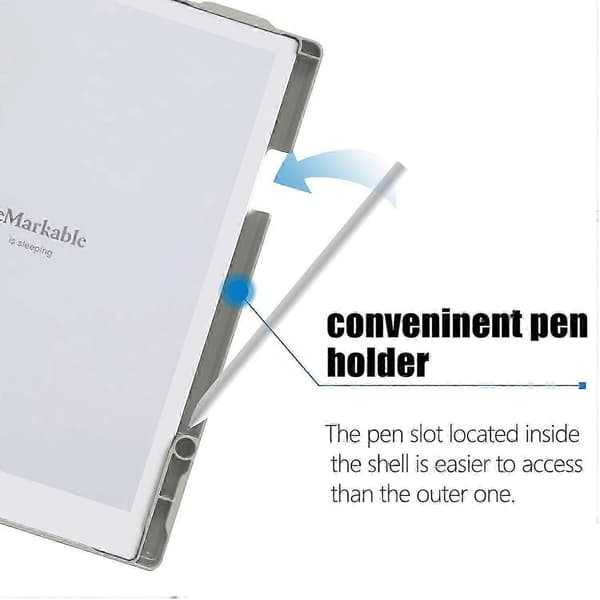 For Remarkable 2 Case Roterende Stativ PC PU Lær E-leser Deksel Med Penneholder - Grå Black
