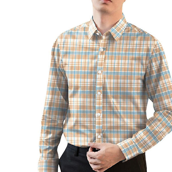 Miesten Slim-fit pitkähihainen paita, Miesten napitettavat paidat Coffee M