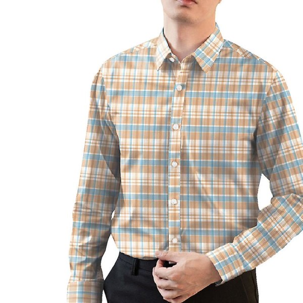 Slim-fit långärmad skjorta för män, skjortor med knappar för män Coffee L