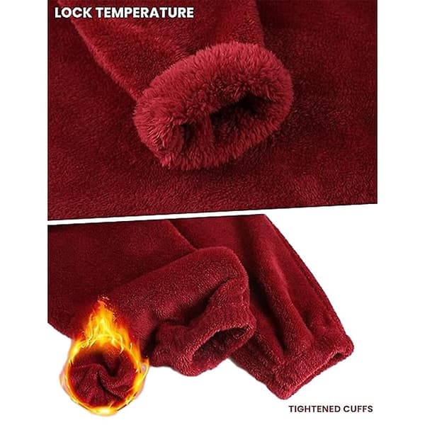 Fleece Pyjamassæt til Kvinder, Blødt Nattøj Varm Sherpa Pullover Bukser Red L