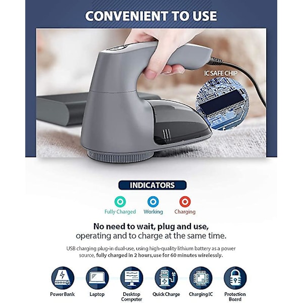 Stofshaver, Sweater Shaver til Tøj, opgraderet Fnugfjerner med Effektive 6-bladede Knive til Beklædning Gray