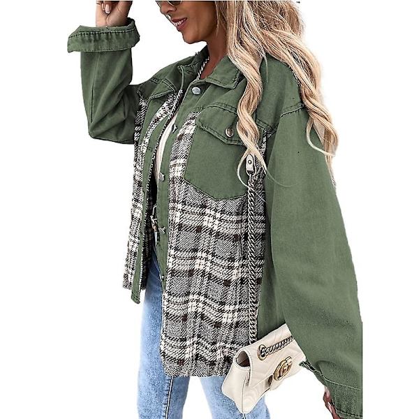 Kvinnors knappt ned denimjackor, långärmade casual skjortor Green S