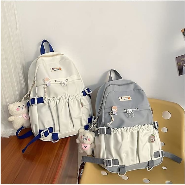 Kawaii Skoletaske med Søde Plys Kawaii Pins til Teenagere Piger Tilbage til Skoleartikler (B-Hvid)