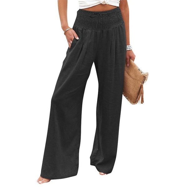 Kvinnors linne boho vida ben hög midja casual byxor byxor Black L