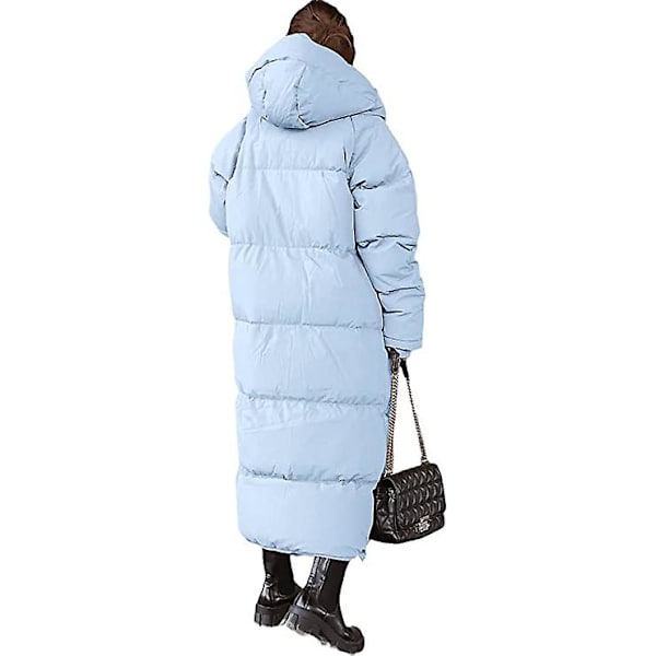 Lang quiltet frakke til kvinder, hætte, langærmet dunjakke Blue XL