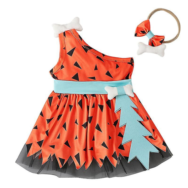 Flinstones Pebbles Kostym Baby Girl Historia Grottmän Stenåldern Pälskläder Baby Girls Kostym Outfits Flera Storlekar Tillgängliga Orange 100