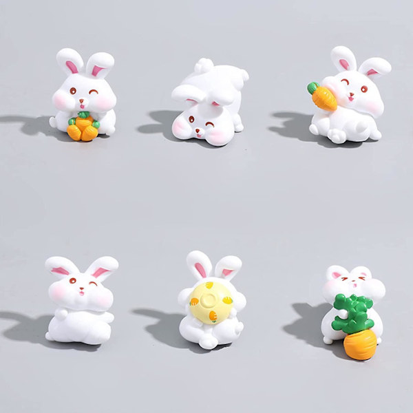Minikokoiset pupu-porkkana koristeet, minipupufiguurit, puutarhan mikromaisema, eläinkoristeet, tarvikkeet kotiin, puutarhaan, nurmikolle, sisätiloihin White 6 Pieces Set