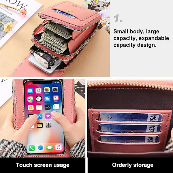Pu pekskärm mobiltelefon väska dam liten slung söt liten väska med mobiltelefon. pink