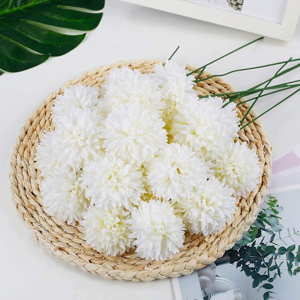 10 stk. Silkekrysantemum Kuglebuketter Hortensia Til Bryllup Brudepige Livagtige Kunstige Blomster Boligindretning DIY Fest White