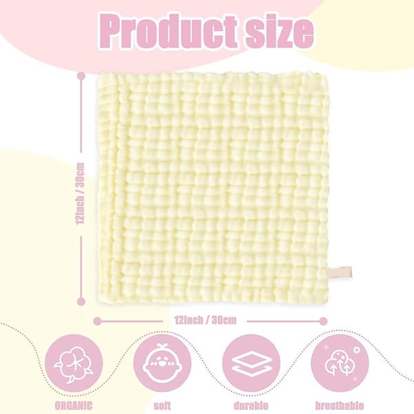 Baby Vaskeklude i Muslin - Bløde Ansigtsklude, Absorberende Bade- og Ansigtsklude, Pakke med 4 Yellow