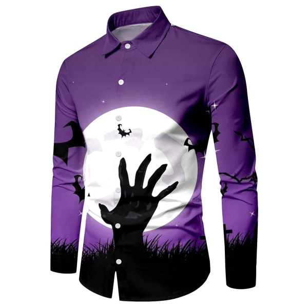 Herre Jul Halloween Langærmet Knap Ned Skjorte Casual Slim Fit Dress Skjorter Q2 L