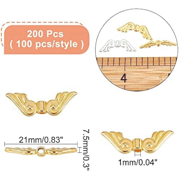 200 st Angel Wings Pärlor 2 Färger Tibetanska Vingpärlor Legering Fairy Wing Spacer Pärlor