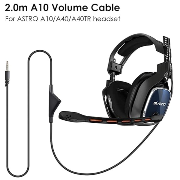 Erstatningslydkabel for spillheadset, 2 m justerbar erstatningskabel, 3D stereo volumkabel for Astro A10 A40 A30