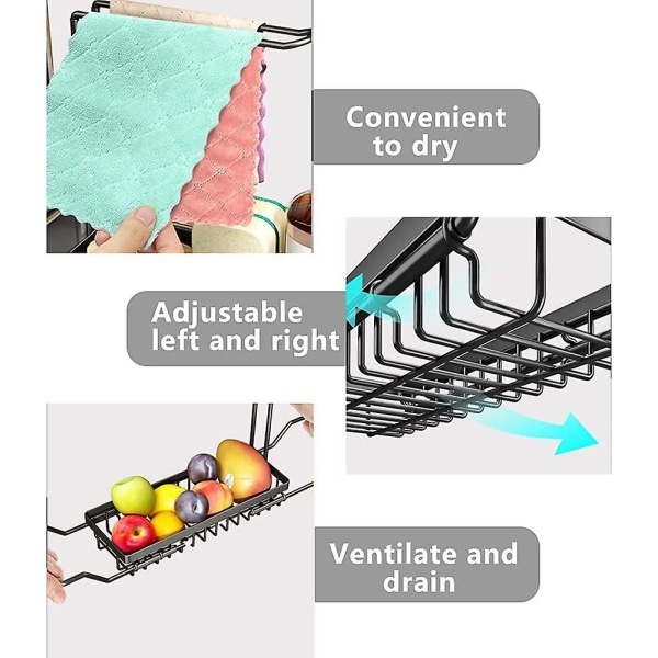 Teleskopisk diskbänksorganisatör Svamp hållare diskbänk Svart Rostfritt stål Kökstillbehör (s)