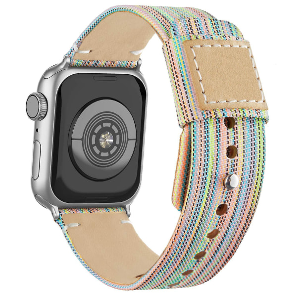 Tygremmar kompatibel med Apple Watch 45 mm 44 mm 42 mm, canvasrem med mjukt foder i äkta läder och tryckknapp för Apple Iwatch Series 7/6/5/