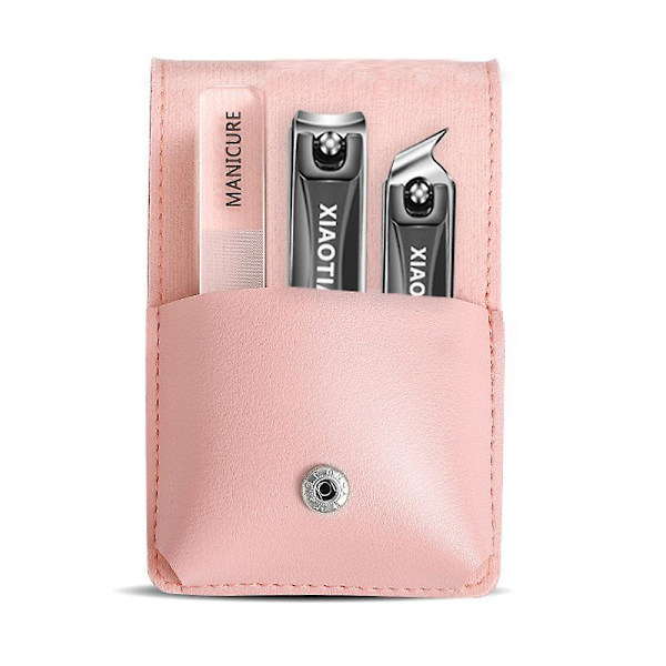 Nagelklippare i rostfritt stål, nagelklippare med uppsamlare, skarpt och hållbart nagelklipparkit för män och kvinnor Pink