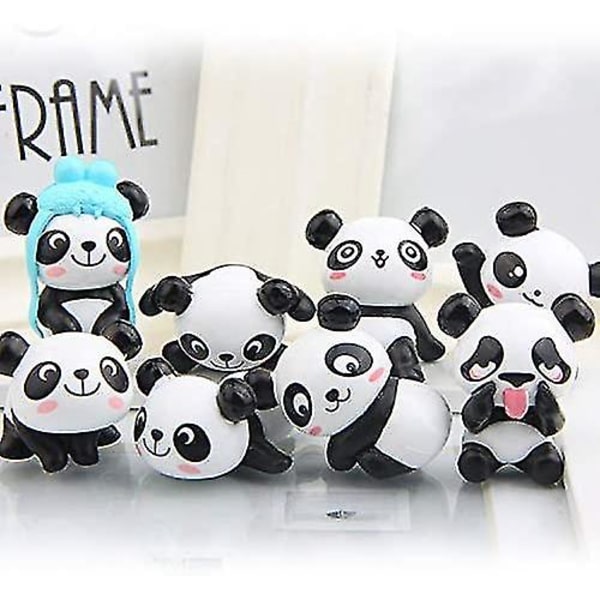 Sæt med 8 søde panda-dyreminiaturer til dekoration, figurlegetøj, gør-det-selv