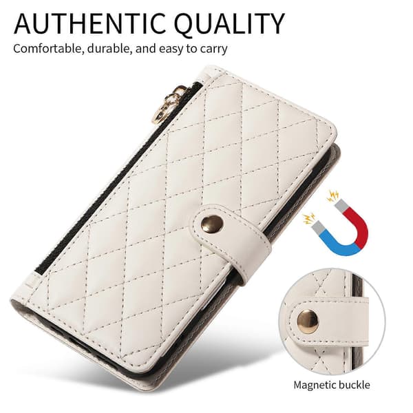 Kompatibelt plånboksfodral med remmar för Samsung Galaxy A35 5G, rombmönstrat läderställ White