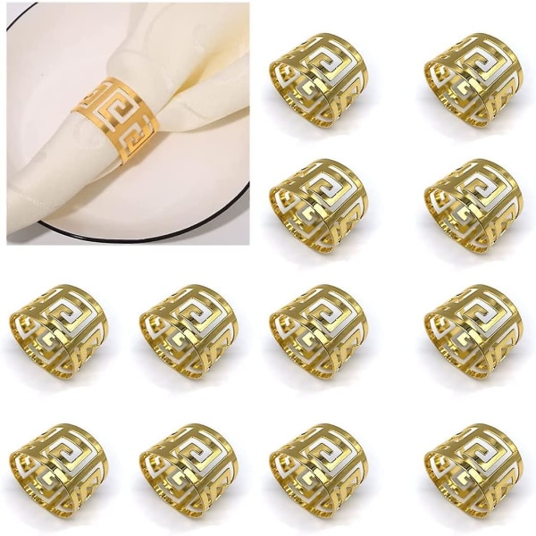 12 st Guld servettringar, ihåliga skurna metall Bling servetthållare Engångsmatbordsdukning för formell eller casual matbordsinredning