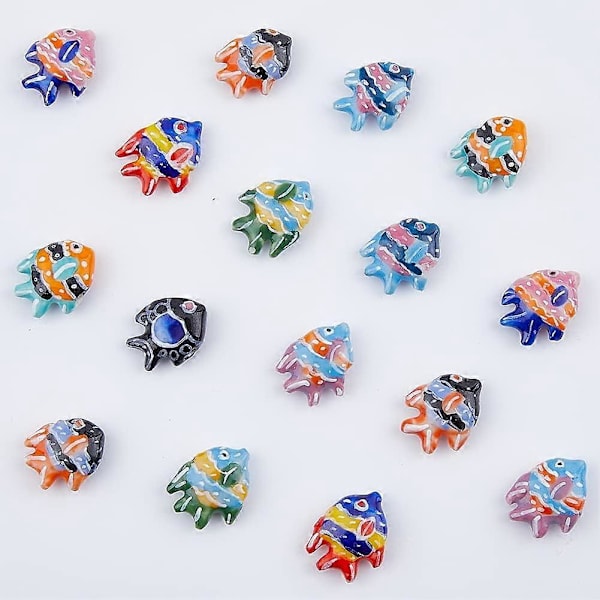 16 stk. Fisk Keramiske Perler Porselensfisk Avstandsperler Havdyrperler Hawaii Sommer Løse Perler for Smykkefremstilling